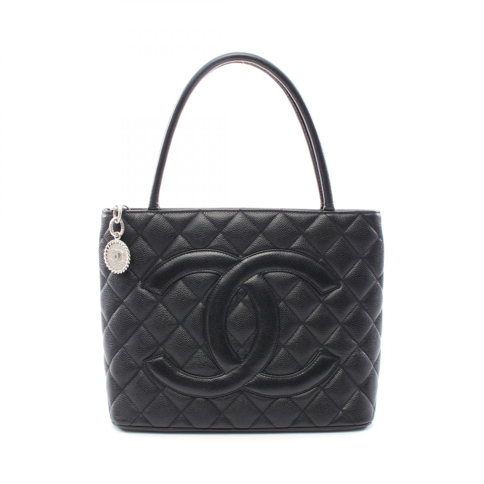 CHANEL Medallion Tote Hand Bag A01804 Calfskin leather Black SHW Used Women SHW