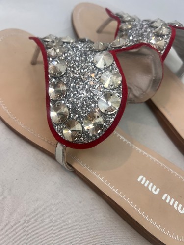 MIU MIU sandali bassi argento glitter cuore misura 9 - Foto 6 di 7