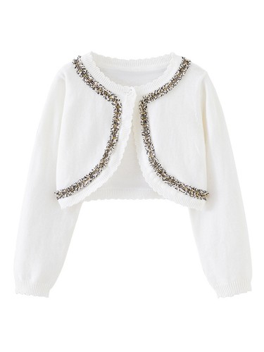 Kids Girls trimmed Knitted Cardigan Bolero Shrug Knitwear Birthday Party Coat - Picture 12 of 39