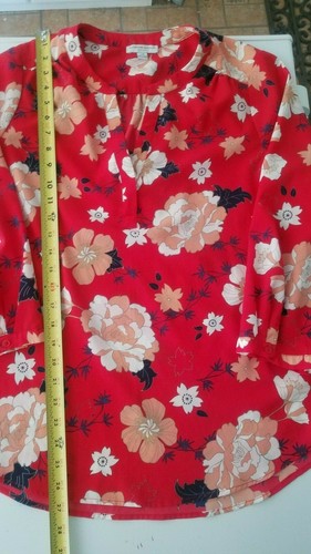 Women's Katherine Barclay Silky Red Multi Floral Relaxed Flowy Stylish Blouse L - Picture 12 of 12