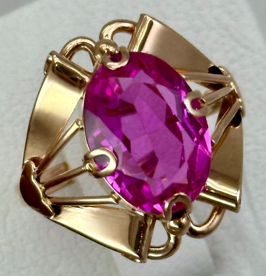 USSR Vintage Original Amethyst (lab. made) Rose Gold Ring 583 14K 6.35 g.7,75 US