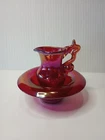 Vintage 1986 Encore Carnival Glass Mini Wash Bowl Dish Red Pitcher W/ Bowl