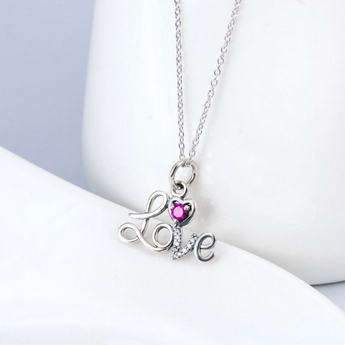 KX Cuore Con Amore Rosso 925 Argento Sterling Ciondolo con Collana - Foto 3 di 4