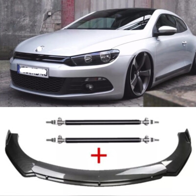 For VW Scirocco Golf MK6 MK7 Carbon Style Front Bumper Splitter Lip Spoiler +Rod