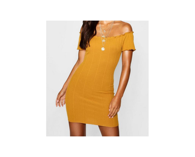 boohoo petite bardot wrap bodycon midi dress in black