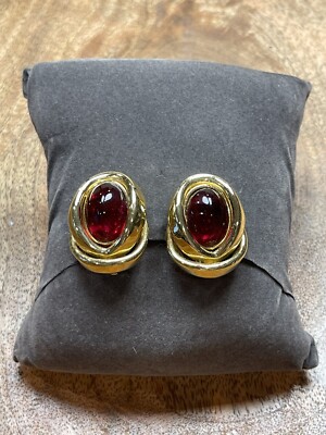 Vintage Ciner Jewels of India Moghul Gripoix earrings Red Cabochon