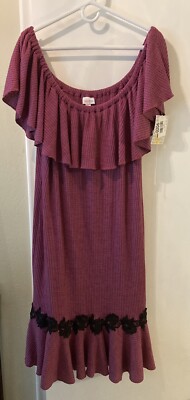 Lularoe Cici Dress Waffle Knit Off Shoulder Midi Purple Pink Shift Size 3XL New