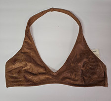 Aerie American Eagle Swim Shine Rib Halter Bikini Top SMALL Horizon Brown