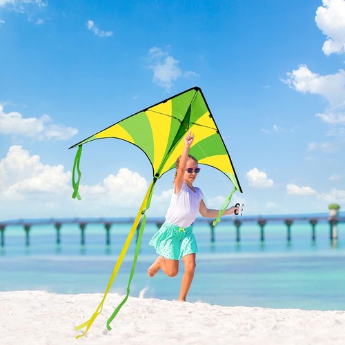 3 Packs Large Delta Kite Green, Blue and Rainbow, Easy to Fly Huge Kites for Kid - Picture 5 of 7