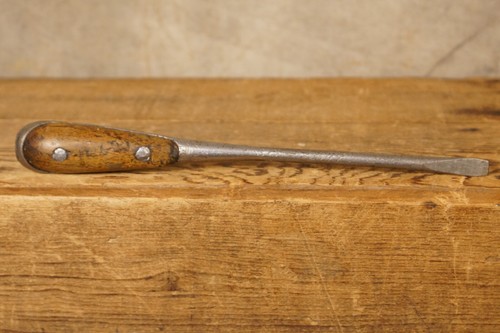 Antique Wood Handle Flat Head Screwdriver 10 1/4" Long 3/8" Wide Head
