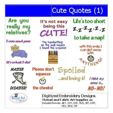 Embroidery Design Set - Cute Quotes(1) - 10 Designs - 9 Formats - USB Stick