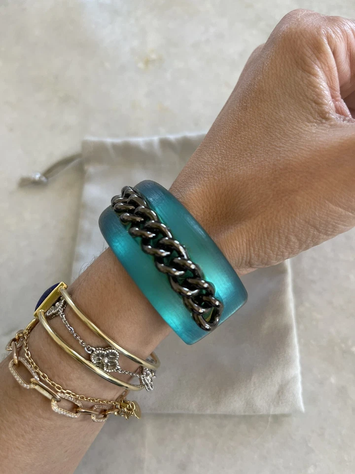 Подлинный новый ALEXIS BITTAR синий Aqua LUCITE цепочка браслет манжеты браслет