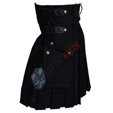 Scottish Traditional Hybrid Utility Black Cotton Black Watch Tartan kilt for men