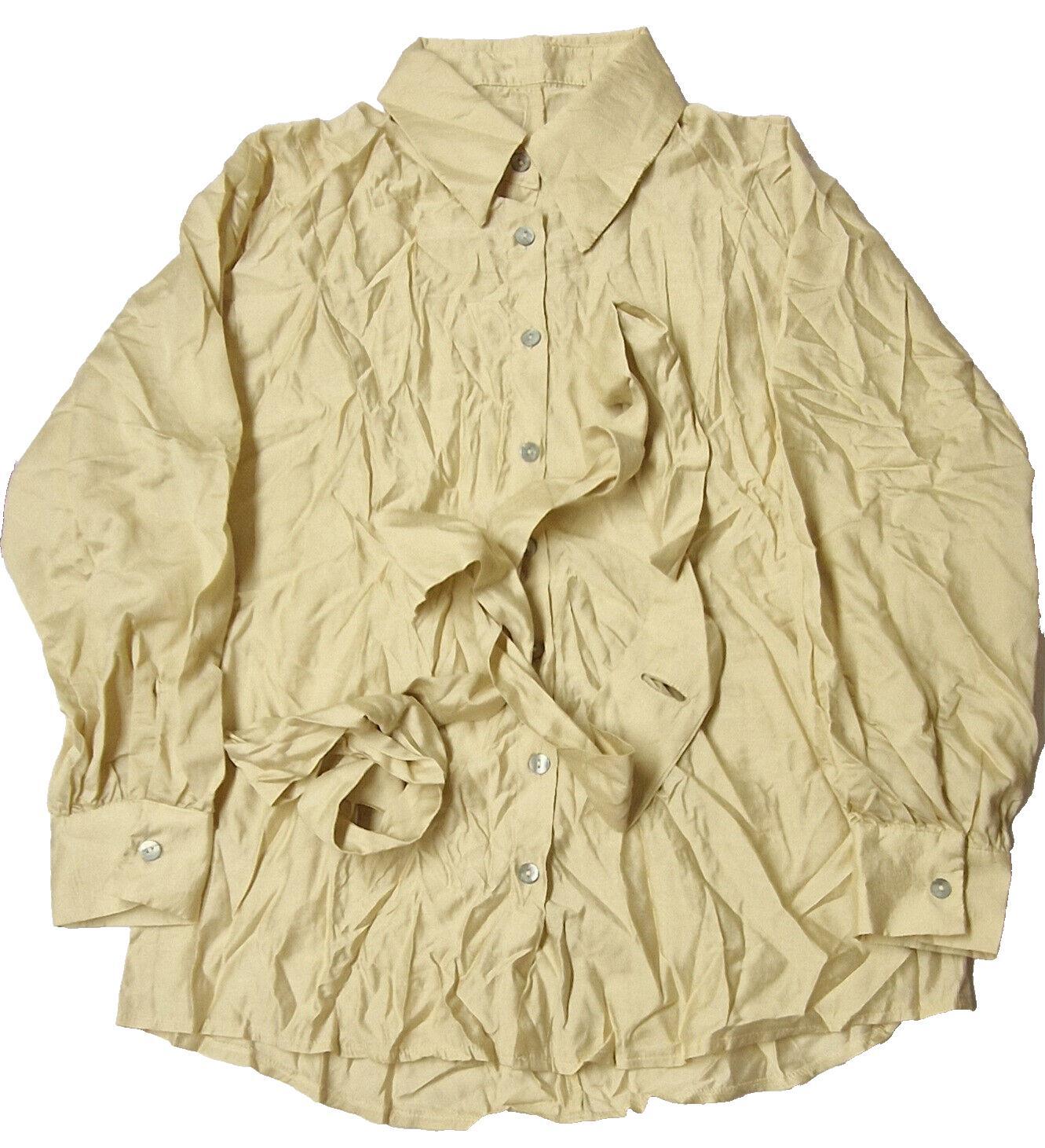 Women's Tan Button-Up Blouse with Tie - Size Small