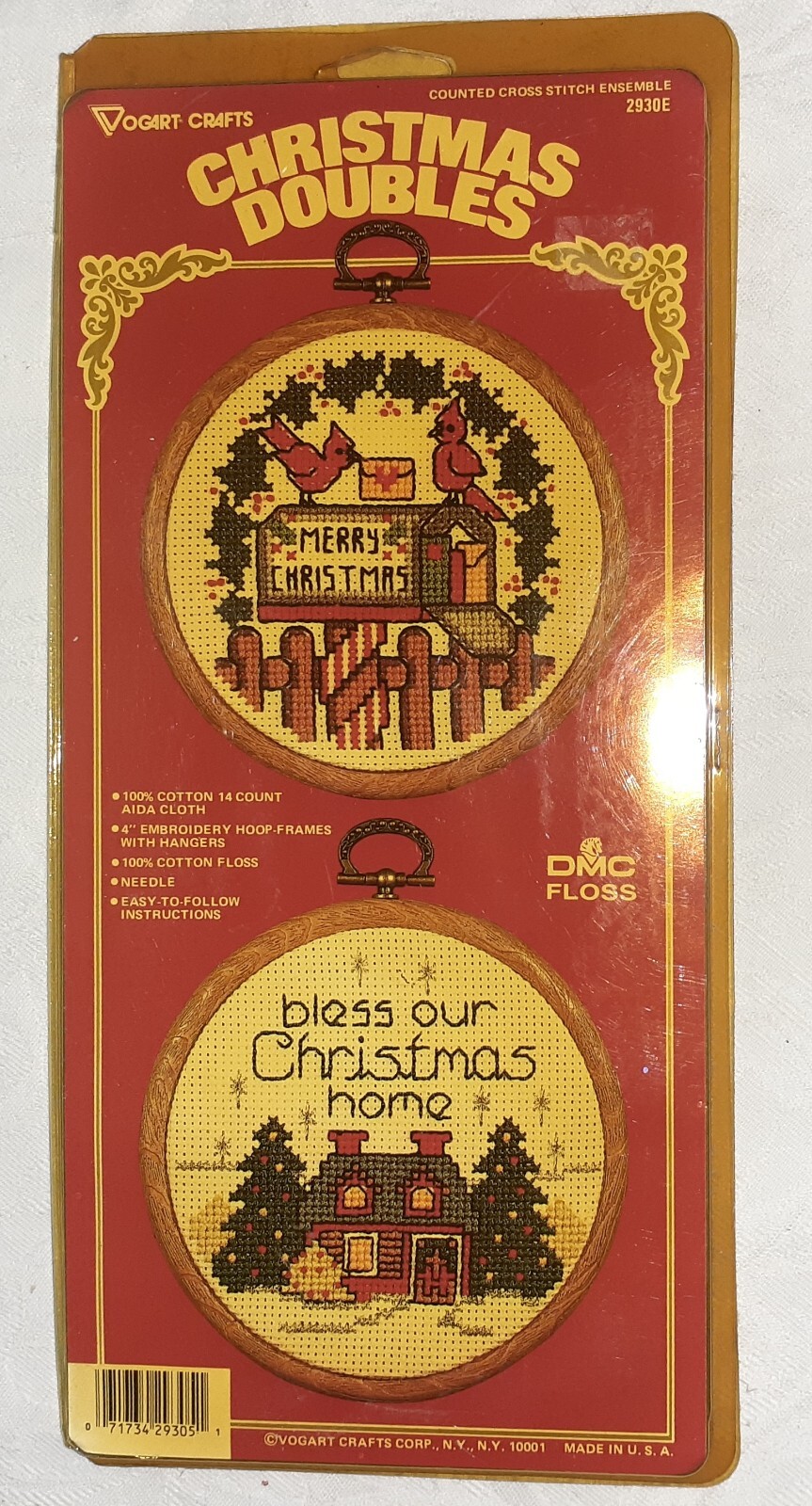Vogart Christmas Doubles 2930E Counted Cross Stitch Framed Ornaments