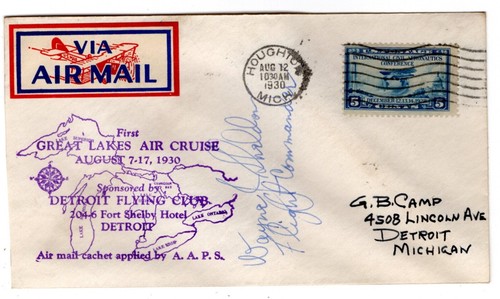 1930 Houghton MI Great Lakes Air Cruise signiert vom Flight Commander  - Bild 1 von 2