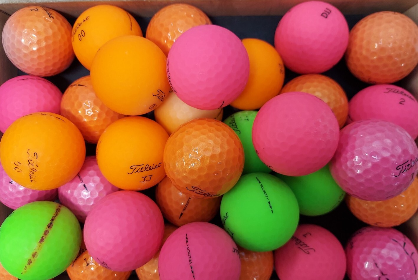 36 Titleist Velocity Assorted Color Used Golf Balls 3A