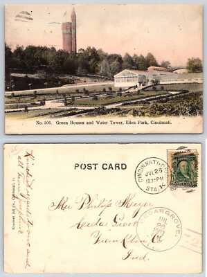 Cincinnati Ohio EDEN PARK WATER TOWER KROHN CONSERVATORY 1907 Postcard T228
