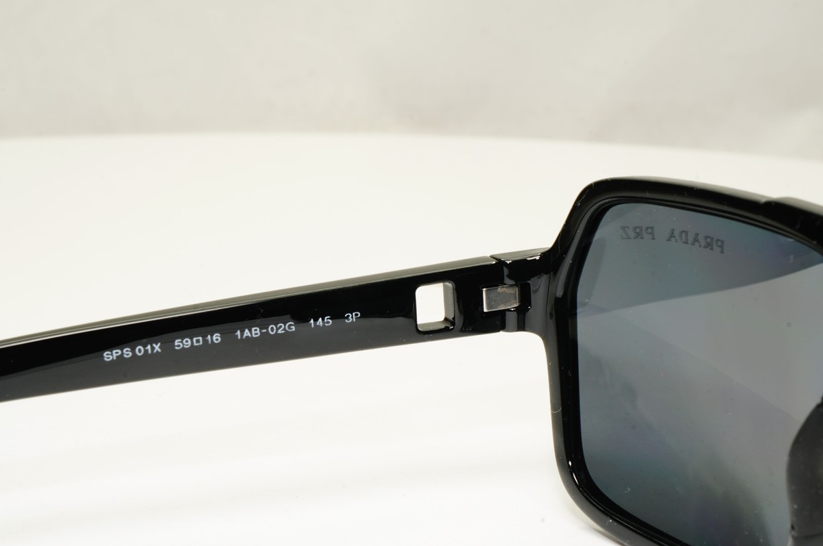 Prada Polarized Sunglasses Black Glossy Square Pilot PS01XS Prada Polarized Sunglasses Black Glossy Square Pilot PS01XS