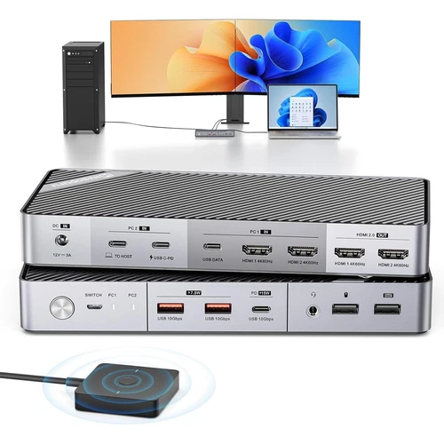 KVM Switch for Laptop & Desktop - KVM Switch Dual Monitor w. 4K@60Hz 15W Charge