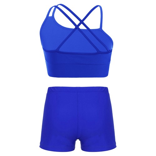 Girls Swimwear Summer Shorts Asymmetrical Dance 2 Pieces Crop Top Holiday Beach - Picture 25 of 70