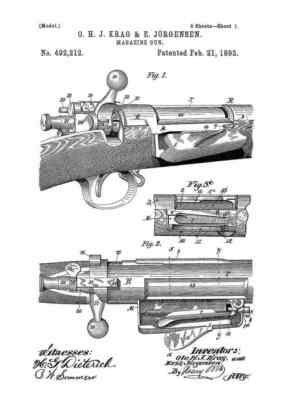krag jorgensen bolt action rifle 4 patent print A4 Vintage