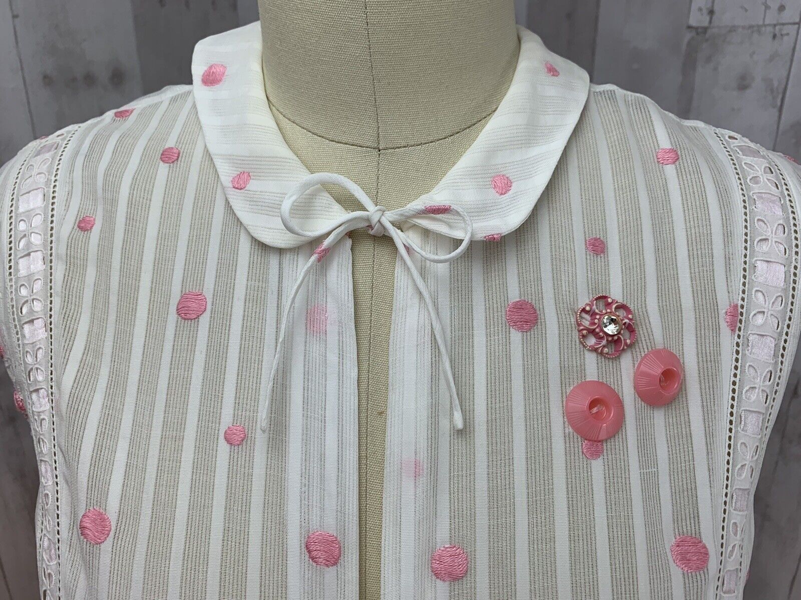 1930s Antique Dress Pink/White Polka Dot Sheer St… - image 6