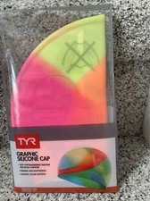 TYR Graphic Silicone Swim Cap Youth Fit for ages 10 Multi Color