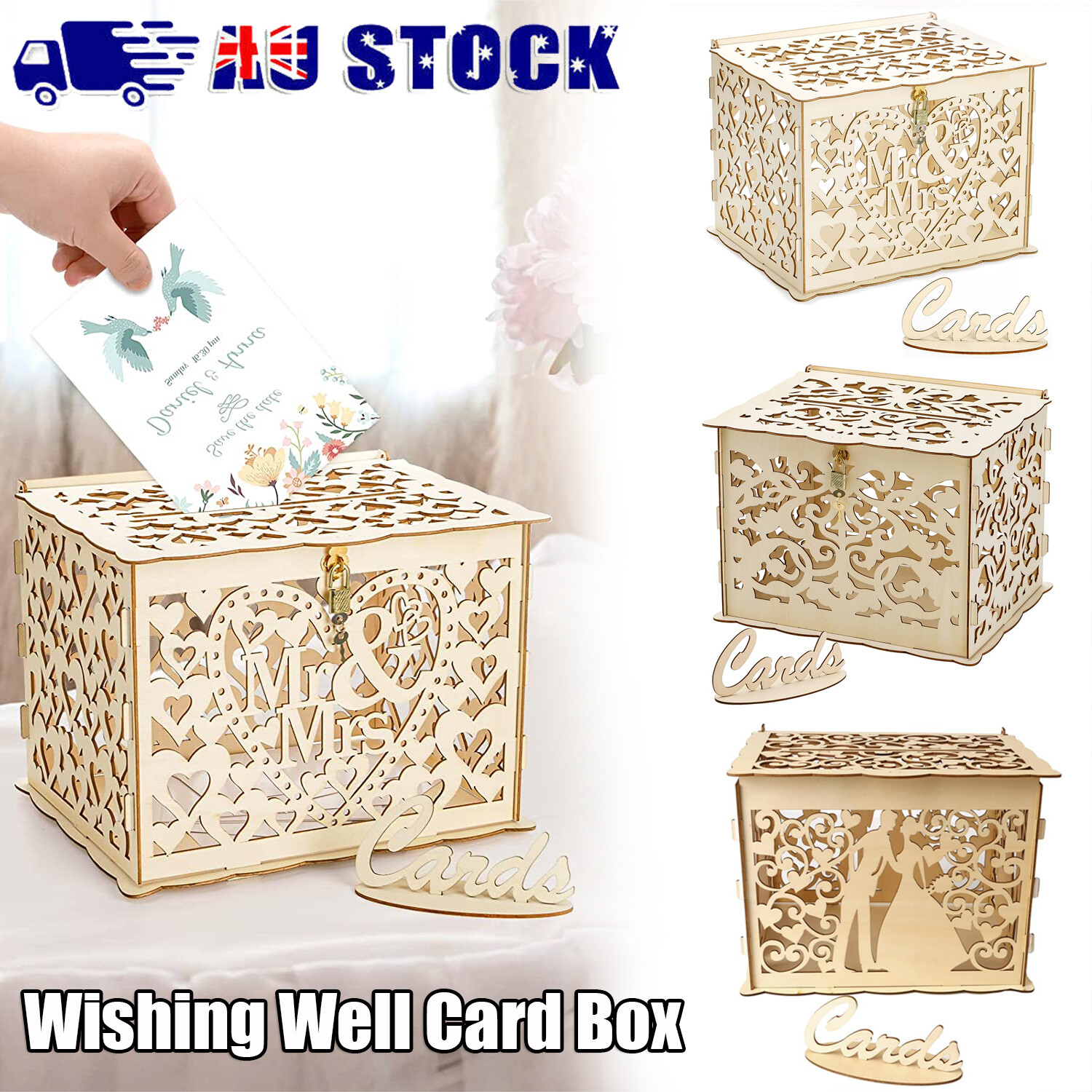Wedding Card Box Wood Rustic Reception Decorations Money Box for Baby
