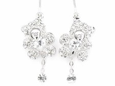 18k White Gold Plated Crystal Rhinestone Element Dangle Teddy Bear Earrings 3D