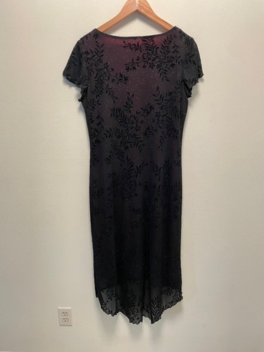 Vintage Womens Dress Size 12 Black Floral Velvet Trim Glitter Whimsigoth 90s - Picture 4 of 8