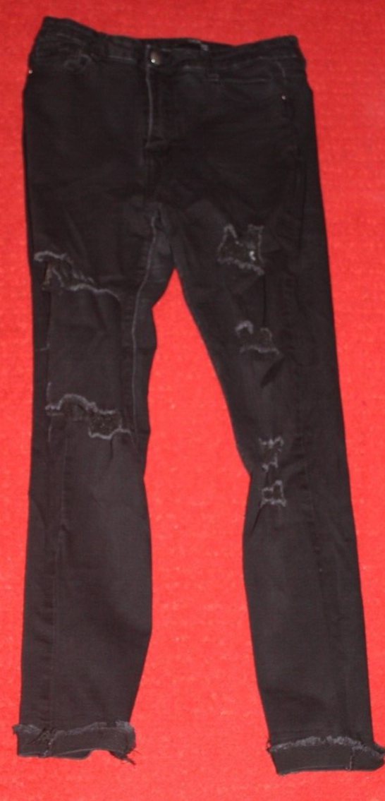 distressed jeans quiz high waisted jeans QUIZ LADIES DISTRESSED JEANS SIZE UK 14 IN BLACK UK