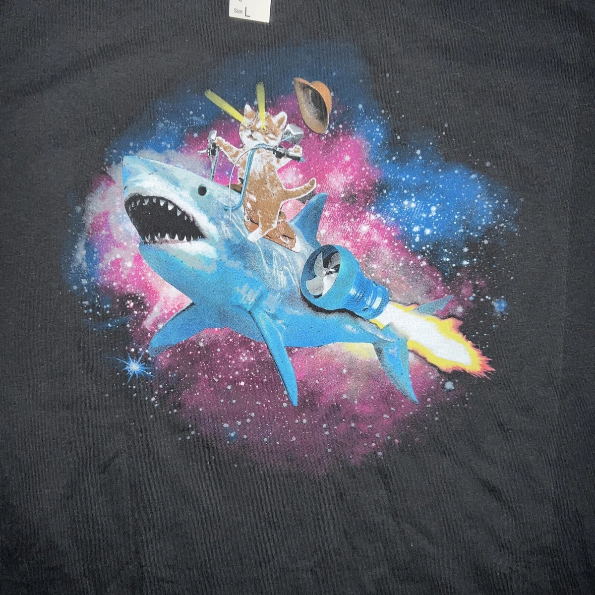 Cat Riding Turbo Shark Space T shirt Size L Galaxy Delta Pro
