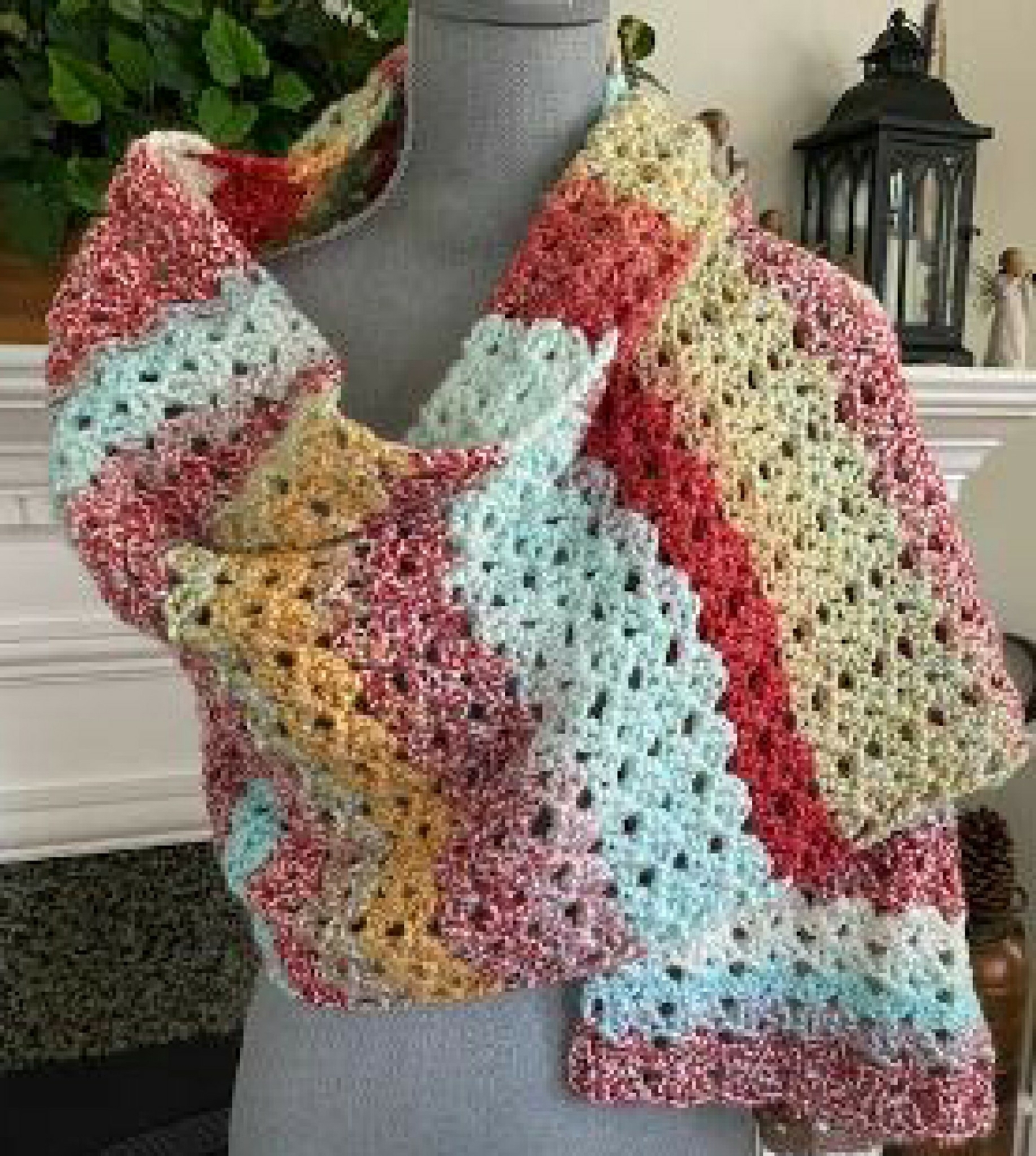 Handmade chunky soft multicolor crochet rectangle shawl wrap scarf prayer