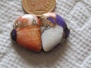 2 Spiny Oyster Shell Purple Mojave Turquoise Cabs 32 carats Orange Red Cabochons