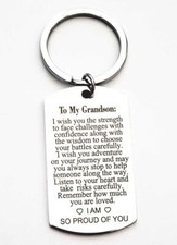 To my Grandson Im So Proud Of You quote Keychain
