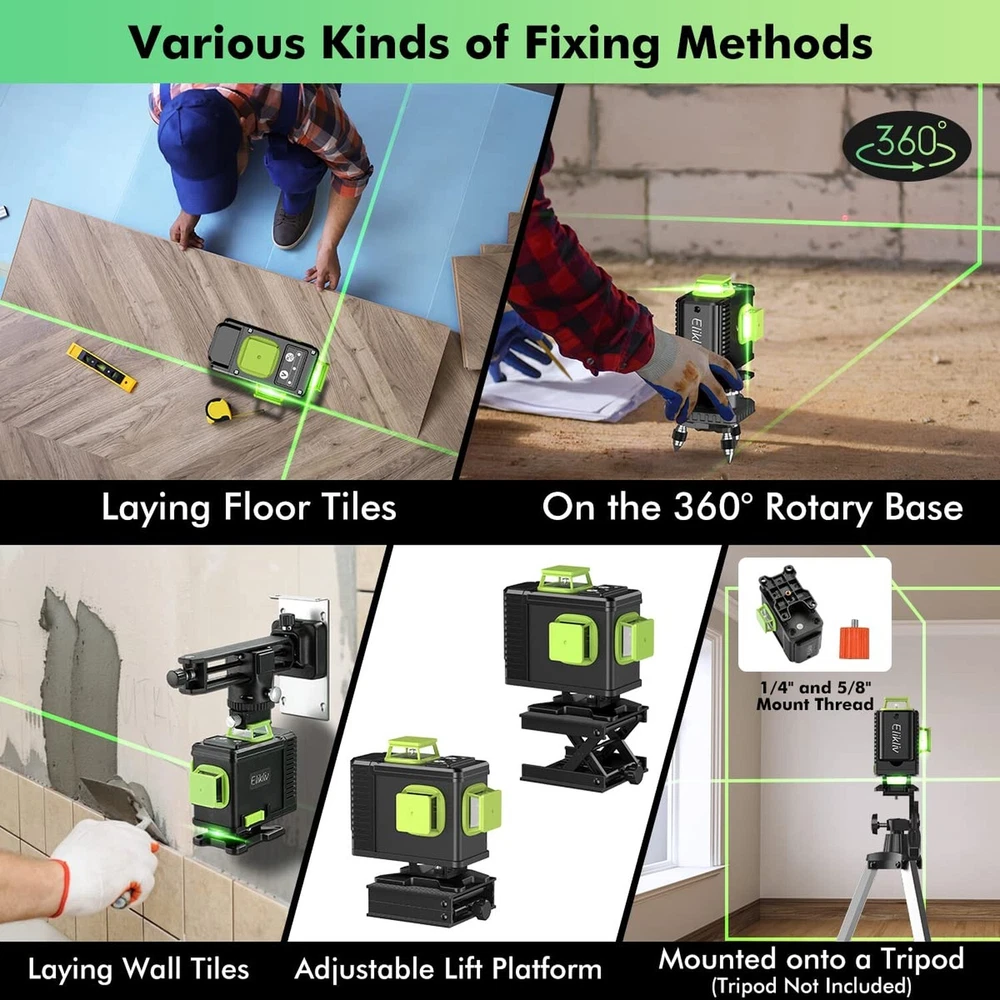 Laser Level Self Leveling - Elikliv Outdoor Robust Indoors 4D Green Cross Lin...