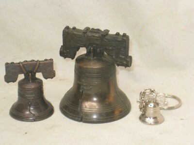 3 vintage metal Pass & Stow bells lot reproduction bell key chain Pennsylvania 