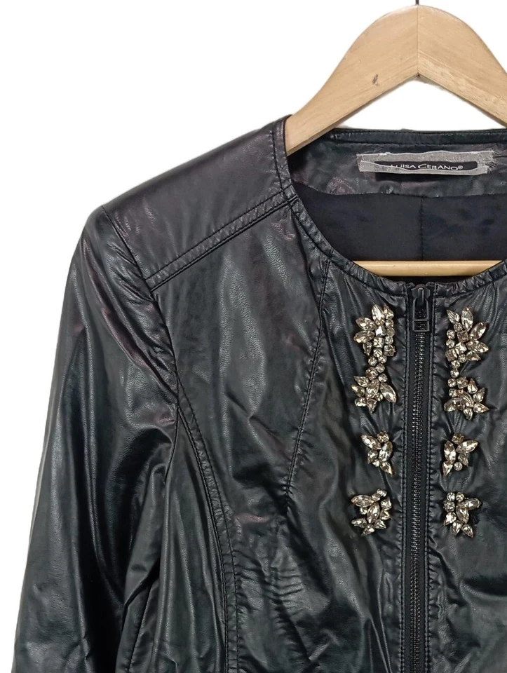 LUISA CERANO Veste en cuir synthétique Dames Veste T EU 36 noir - Photo 3/4