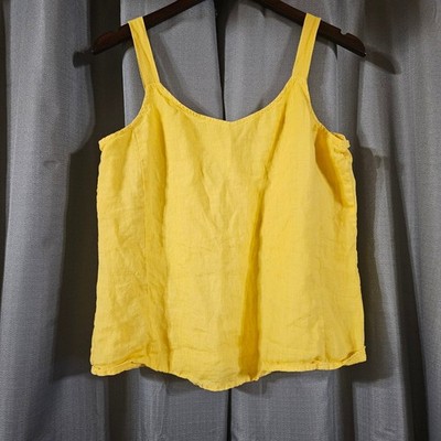 Eileen Fisher Womens Yellow 100% Irish Linen Lined Camisole Tank Top Small Boho