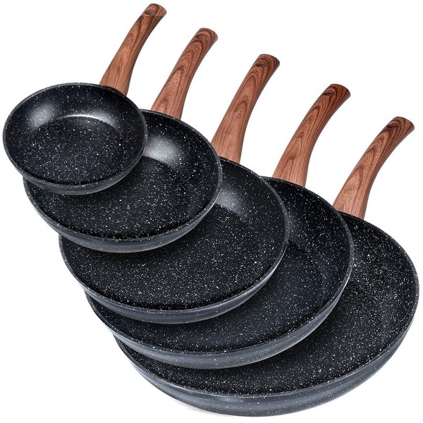 Bratpfannen Set Pfanne Granit Antihaft Black&Wood 16-32Cm 5-Tlg Induktion Profi-image