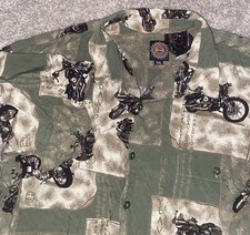 Harley Davidson Mens XXL Button Down Shirt Motorcycle All Over Print Patch Work
