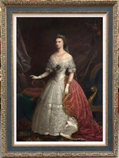 Antico dipinto olio fatto a mano vecchio maestro-arte nobildonne ragazza su tela 24"x36"