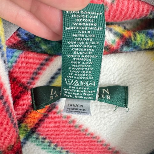 Lauren Ralph Lauren Plaid Snowflake Fleece Collared Nightgown Pockets Women's L - Picture 7 of 8