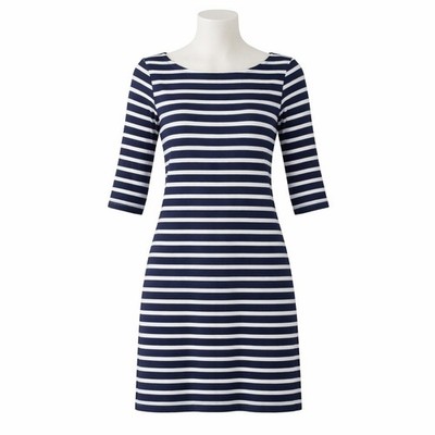 Hatley Dress Womens Small Navy Blue White Striped 3/4 Sleeve Jersey Knit Sheath