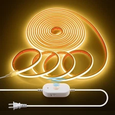 20 Ft Motion Sensor Cob LED Light Strip Warm White 3000K AC 110V 288LEDs M Wa...