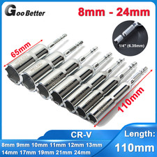 Deep Nut Driver Bit 8mm to 24mm Metric Socket Impact Drill Bits 1/4" Hex Shank