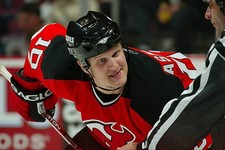 Erik Rasmussen New Jersey Devils waits for a faceoff v the N- Ice Hockey Photo