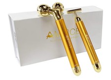 AMIRCE 3D Facial Massager Roller Golden Electric Sonic Energy Sphere Shaped