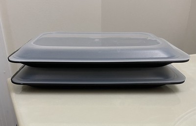 Lot  of 2 Deli Meat Cheese Trays + Lids Refrigerator Organizers BPA Plastic